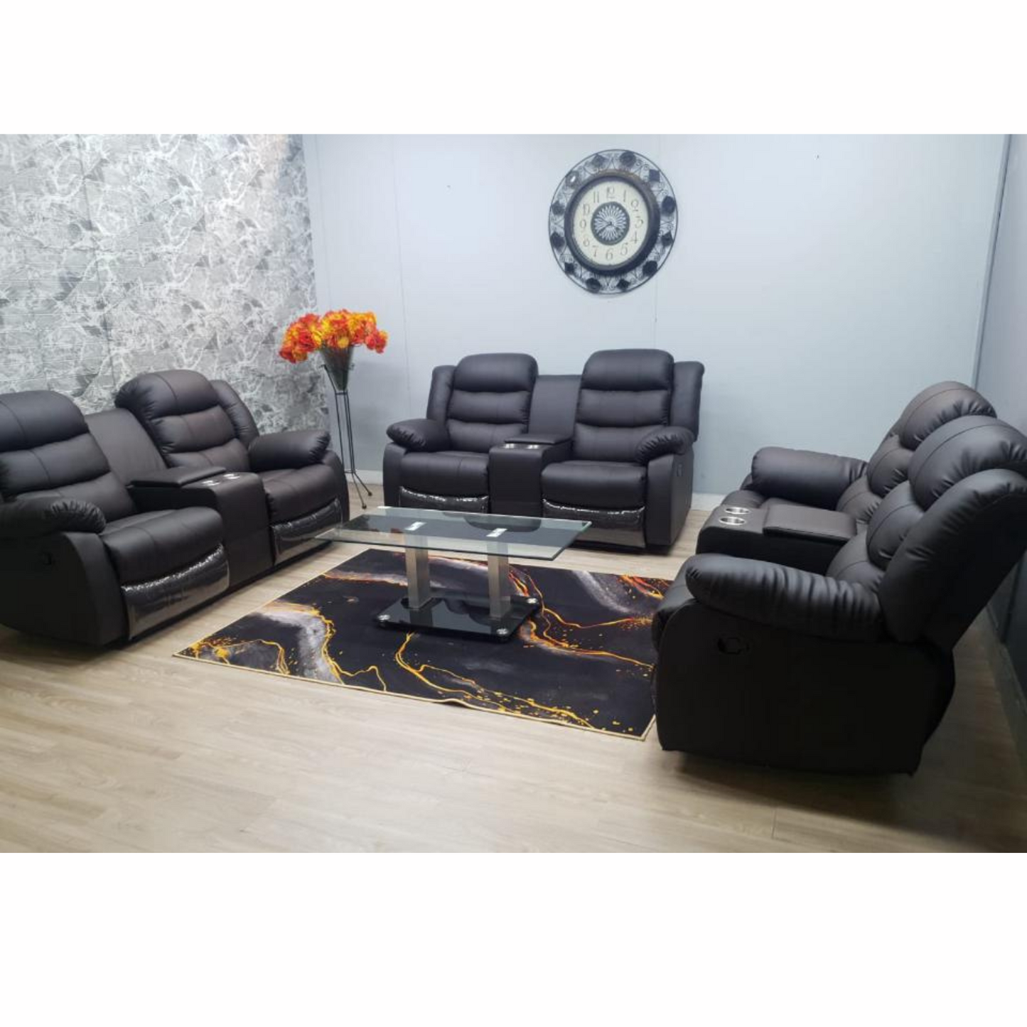 Full leather 3 double piece recliner