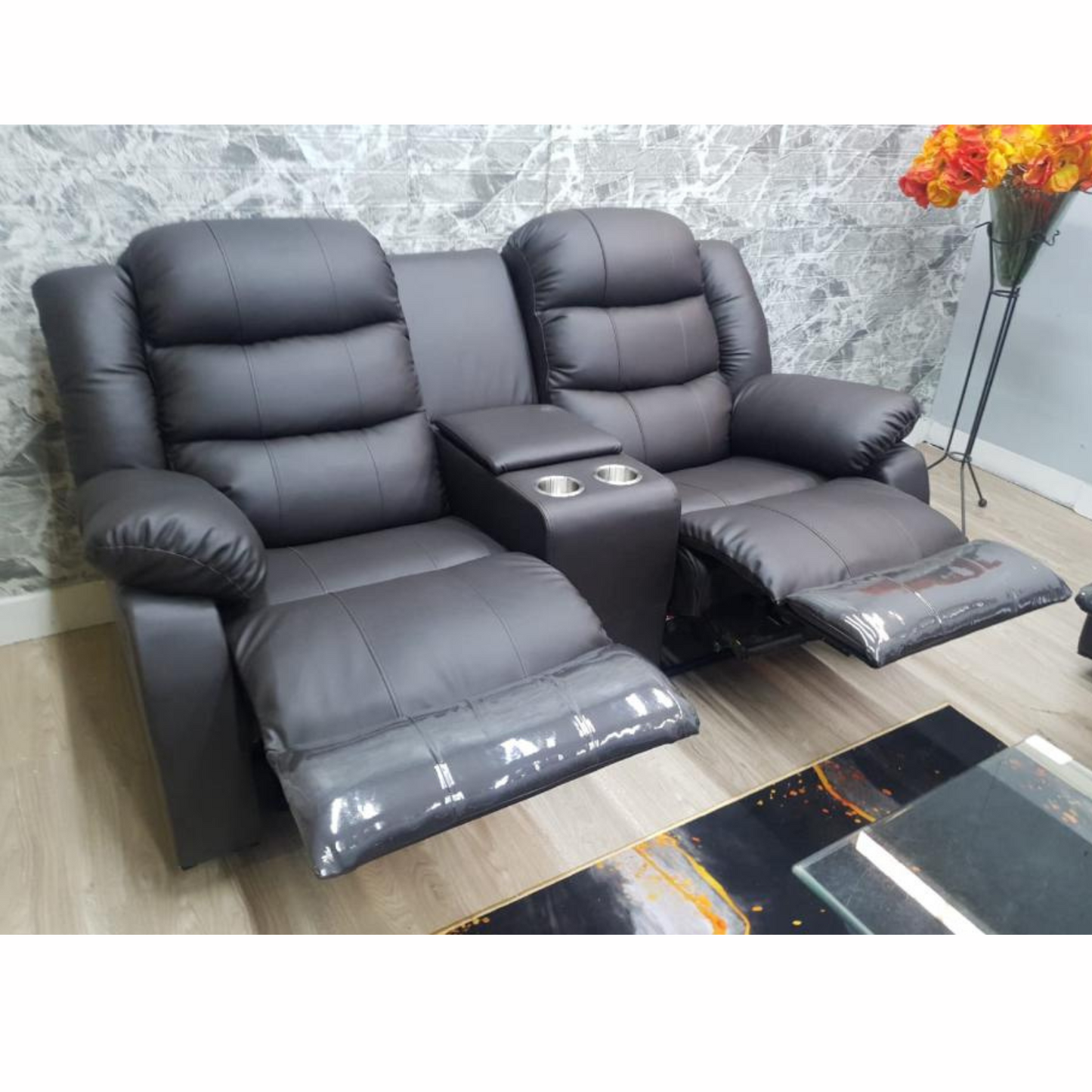 Full leather 3 double piece recliner